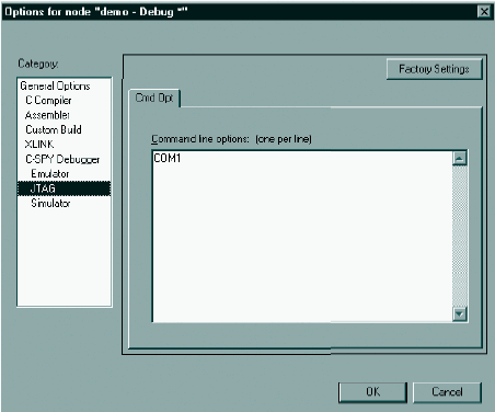  C-SPY Debugger (JTAG)    Options             JTAG